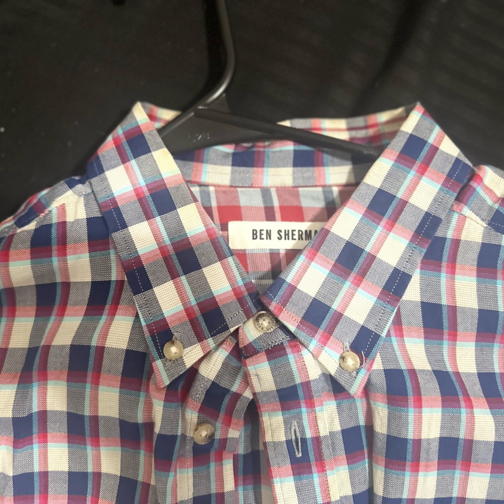 Ben Sherman Men's Checkered Shirt - Blue, Red, and White